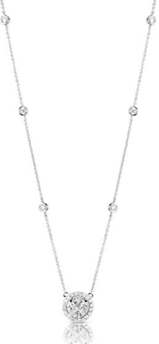 .33CT DIAMOND 14K WHITE GOLD 3D CLASSIC SOLITAIRE HALO BY THE YARD LOVE NECKLACE