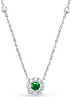 .57CT DIAMOND & AAA EMERALD 14K WHITE GOLD ROUND HALO BY THE YARD LOVE NECKLACE