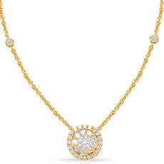 .71CT DIAMOND 14K YELLOW GOLD 3D CLASSIC CLUSTER HALO ROUND BY THE YARD NECKLACE