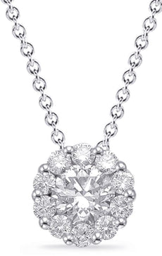 .46CT DIAMOND 14KT WHITE GOLD CLASSIC ROUND SOLITAIRE HALO FLOWER LOVE NECKLACE