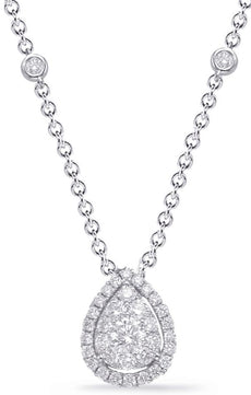 .84CT DIAMOND 14KT WHITE GOLD 3D CLUSTER PEAR SHAPE HALO BY THE YARD NECKLACE