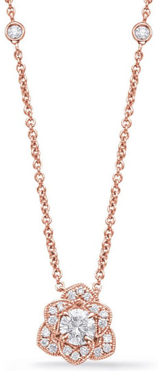 .53CT DIAMOND 14KT ROSE GOLD 3D SOLITAIRE FLOWER FILIGREE BY THE YARD NECKLACE
