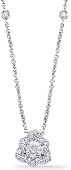 .53CT DIAMOND 14KT WHITE GOLD 3D SOLITAIRE FLOWER FILIGREE BY THE YARD NECKLACE