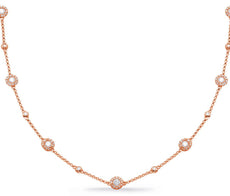 .89CT DIAMOND 14KT ROSE GOLD 3D CLASSIC SOLITAIRE HALO BY THE YARD LOVE NECKLACE