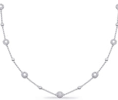 .89CT DIAMOND 14K WHITE GOLD 3D CLASSIC SOLITAIRE HALO BY THE YARD LOVE NECKLACE