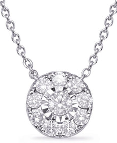 .35CT DIAMOND 14KT WHITE GOLD 3D CLASSIC CLUSTER ROUND FLOWER LOVE NECKLACE