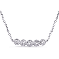 .22CT DIAMOND 14KT WHITE GOLD 5 STONE ROUND BEZEL FILIGREE MILGRAIN BAR NECKLACE