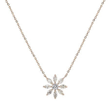 .40CT ROUND & MARQUISE DIAMOND 18KT ROSE GOLD 3D FLOWER SNOWFLAKE STAR NECKLACE
