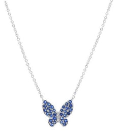 .33CT DIAMOND & AAA SAPPHIRE 14KT WHITE GOLD 3D CLASSIC BUTTERFLY LOVE NECKLACE