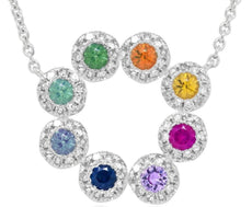 0.81CT DIAMOND & AAA MULTI COLOR SAPPHIRE 14KT WHITE GOLD CIRCLE OF LIFE NECKLACE
