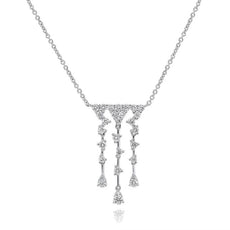 .68CT DIAMOND 14KT WHITE GOLD 3D TRIANGULAR CHANDELIER LARIAT FUN NECKLACE
