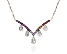 .51CT DIAMOND & AAA MULTI COLOR SAPPHIRE 14KT ROSE GOLD CHANDELIER NECKLACE