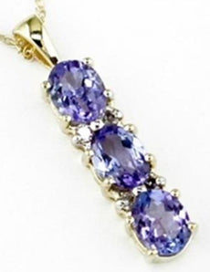 1.05CT DIAMOND & AAA TANZANITE 14KT YELLOW GOLD 3D OVAL & ROUND FLOATING PENDANT