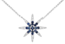 .74CT DIAMOND & AAA SAPPHIRE 14KT WHITE GOLD 3D SNOWFLAKE FLOWER LOVE NECKLACE