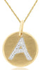0.06CT DIAMOND 14KT YELLOW GOLD A INITIAL MATTE & SHINY CIRCULAR FLOATING PENDANT