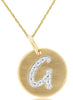 0.06CT DIAMOND 14KT YELLOW GOLD MATTE & SHINY G INITAL CIRCULAR FLOATING PENDANT