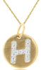 0.06CT DIAMOND 14KT YELLOW GOLD MATTE & SHINY H INITAL CIRCULAR FLOATING PENDANT
