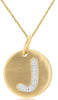 0.04CT DIAMOND 14KT YELLOW GOLD MATTE & SHINY J INITAL CIRCULAR FLOATING PENDANT
