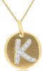 0.06CT DIAMOND 14KT YELLOW GOLD MATTE & SHINY K INITAL CIRCULAR FLOATING PENDANT