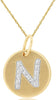 0.07CT DIAMOND 14KT YELLOW GOLD MATTE & SHINY N INITAL CIRCULAR FLOATING PENDANT