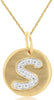 0.06CT DIAMOND 14KT YELLOW GOLD MATTE & SHINY S INITAL CIRCULAR FLOATING PENDANT