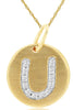 0.06CT DIAMOND 14KT YELLOW GOLD LETTER U INITIAL MATTE & SHINY FLOATING PENDANT