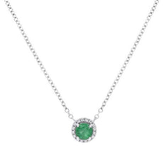 .64CT DIAMOND & AAA EMERALD 18KT WHITE GOLD 3D ROUND HALO CLASSIC NECKLACE