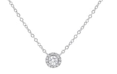 .35CT DIAMOND 14KT WHITE GOLD 3D CLASSIC SOLITAIRE DOUBLE HALO LOVE NECKLACE