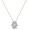 ESTATE .08CT DIAMOND 14KT YELLOW GOLD 3D CHAMSA HAMSA EVIL EYE LUCKY NECKLACE