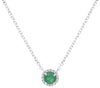 1.02CT DIAMOND & AAA EMERALD 14KT WHITE GOLD 3D ROUND HALO SOLITAIRE NECKLACE
