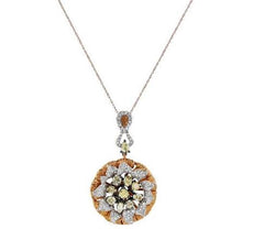 2.55CT WHITE & FANCY YELLOW DIAMOND 18KT ROSE GOLD 3D FLOWER FLOATING PENDANT