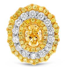 2.91CT WHITE & FANCY YELLOW DIAMOND 18KT WHITE GOLD OVAL & ROUND FLOWER EARRINGS