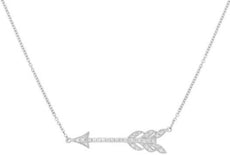 .15CT DIAMOND 14KT WHITE GOLD 3D ARROW TO YOUR HEART SIDEWAYS FUN NECKLACE