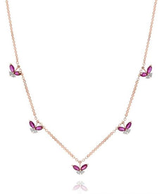 1.07CT DIAMOND & AAA RUBY 18KT ROSE GOLD 3D BUTTERFLY BY THE YARD LOVE NECKLACE