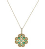 1.02CT DIAMOND & AAA EMERALD 14KT YELLOW GOLD OPEN FILIGREE FLOWER FUN PENDANT