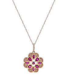 1.24CT DIAMOND & AAA RUBY 14KT ROSE GOLD 3D OPEN FILIGREE FLOWER FUN PENDANT