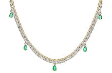 1.73CT DIAMOND & AAA EMERALD 14KT YELLOW GOLD 3D TEAR DROP CHANDELIER NECKLACE