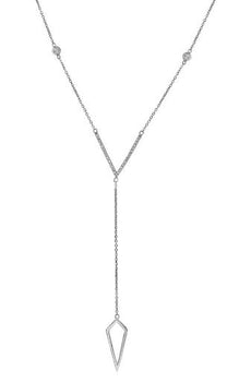 .12CT DIAMOND 14KT WHITE GOLD 3D V SHAPE TRIANGULAR BY THE YARD LARIAT NECKLACE