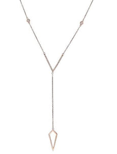 .12CT ROUND DIAMOND 18K WHITE & ROSE GOLD 3D V SHAPE BY THE YARD LARIAT NECKLACE