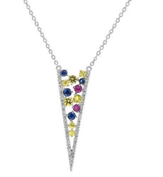 .91CT DIAMOND & AAA MULTI COLOR GEMS 14KT WHITE GOLD 3D V SHAPE FUN NECKLACE