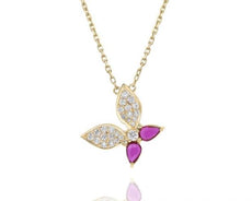 .47CT DIAMOND & AAA RUBY 14KT YELLOW GOLD 3D CLASSIC BUTTERFLY LOVE PENDANT