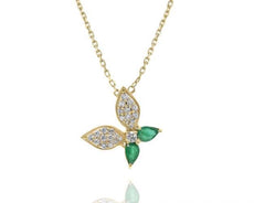 .53CT DIAMOND & AAA EMERALD 14KT YELLOW GOLD 3D CLASSIC BUTTERFLY LOVE PENDANT