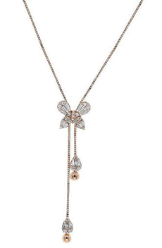 .92CT DIAMOND 18KT ROSE GOLD 3D CLASSIC BUTTERFLY CHANDELIER LARIAT NECKLACE