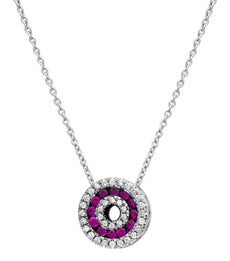.42CT DIAMOND & AAA PINK SAPPHIRE 14KT WHITE GOLD 3D CIRCULAR FLOATING PENDANT