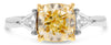 3.37CT WHITE & CANARY DIAMOND PLATINUM & 18K YELLOW GOLD 3 STONE ENGAGEMENT RING
