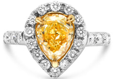 WIDE 3.14CT WHITE & CANARY DIAMOND 18KT 2 TONE GOLD PEAR SHAPE ENGAGEMENT RING