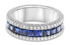 5.27CT DIAMOND & AAA SAPPHIRE 18KT WHITE GOLD PRINCESS CHANNEL ANNIVERSARY RING