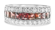 2.95CT DIAMOND & AAA RUBY 18K WHITE GOLD PRINCESS CHANNEL 3 ROW ANNIVERSARY RING
