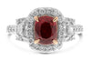 LARGE 2.93CT DIAMOND & AAA RUBY PLATINUM & 18K ROSE GOLD CUSHION ENGAGEMENT RING