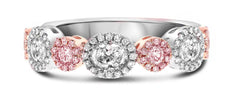 1.05CT PINK & WHITE DIAMOND 18KT WHITE & ROSE GOLD ROUND & OVAL ANNIVERSARY RING
